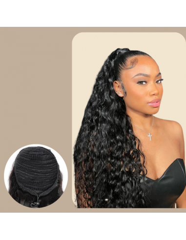 Kucyk Ponytail Czarny Z Kordem Remy Hair Water Wave Pour