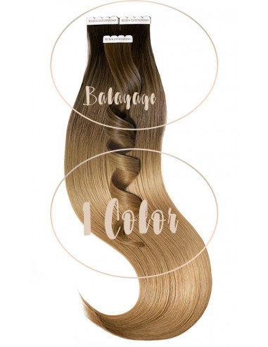 Extensions Adhésives - Tape-in Extensions Sombre-Balayages Brun Chocolat Foncé & Brun Clair Caramel soldes