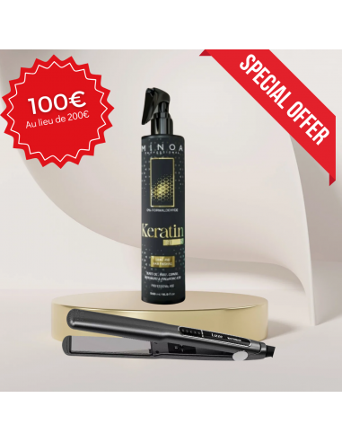 OFFRE SPECIALE  duo lissage keratin spray Minoa + fer à lisser Lizze extrême livraison et retour toujours gratuits